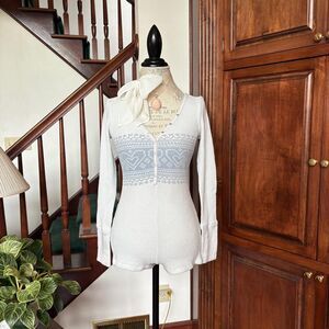 Urban Outfitters White Blue Playsuit Romper Onesie Sleepwear Pajamas Cute Winter